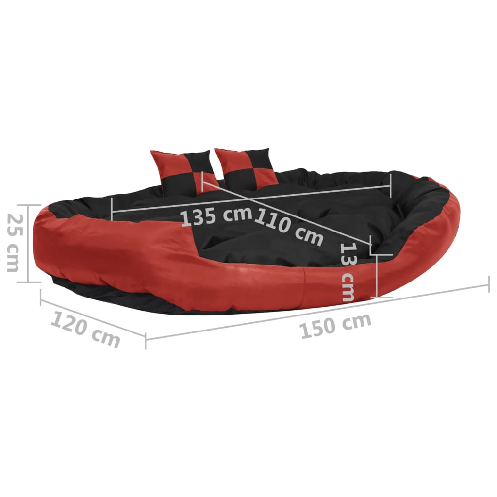 Kaksipuolinen pestävä koiran tyyny punamusta 150x120x25 cm - Harrastajankoti.fi