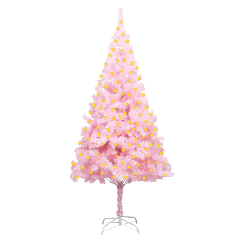 Tekojoulukuusi LED-valoilla ja jalustalla pinkki 180 cm PVC - Harrastajankoti.fi