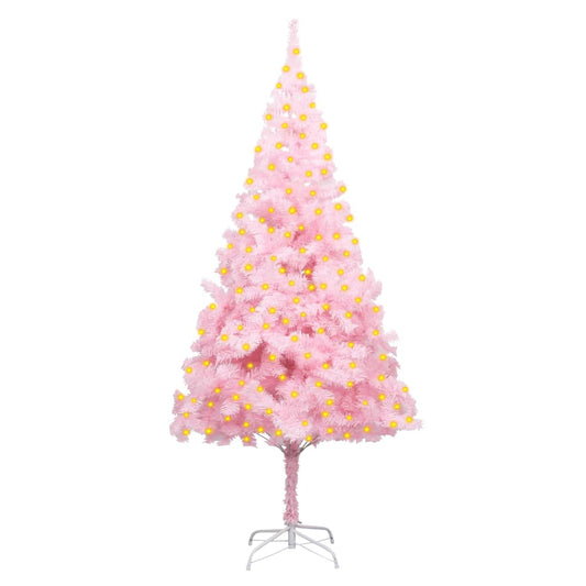 Tekojoulukuusi LED-valoilla ja jalustalla pinkki 210 cm PVC - Harrastajankoti.fi