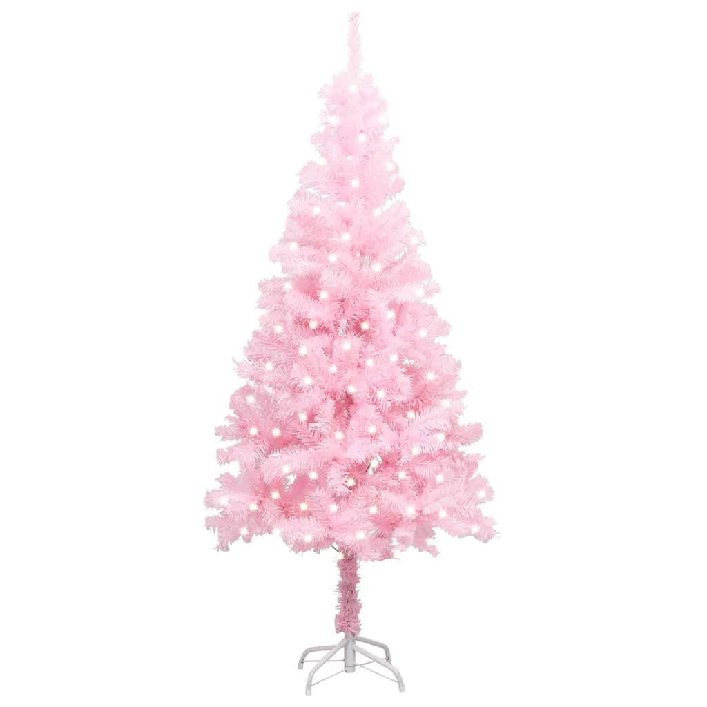 Tekojoulukuusi LED-valoilla ja jalustalla pinkki 240 cm PVC - Harrastajankoti.fi