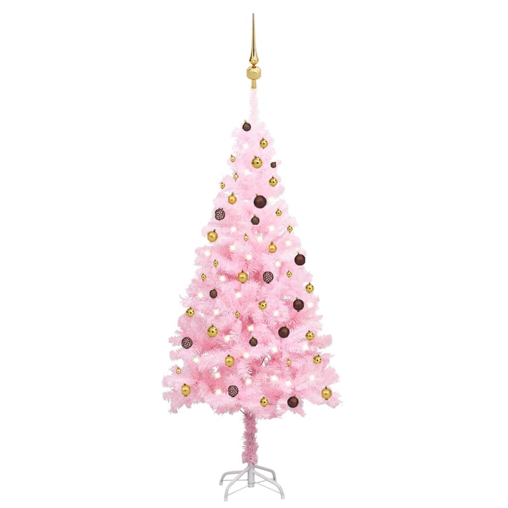 Tekojoulukuusi LED-valoilla ja palloilla pinkki 210 cm PVC - Harrastajankoti.fi