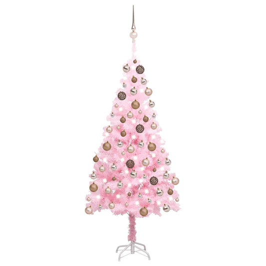 Tekojoulukuusi LED-valoilla ja palloilla pinkki 120 cm PVC - Harrastajankoti.fi