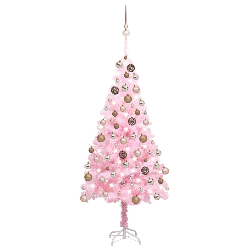 Tekojoulukuusi LED-valoilla ja palloilla pinkki 180 cm PVC - Harrastajankoti.fi
