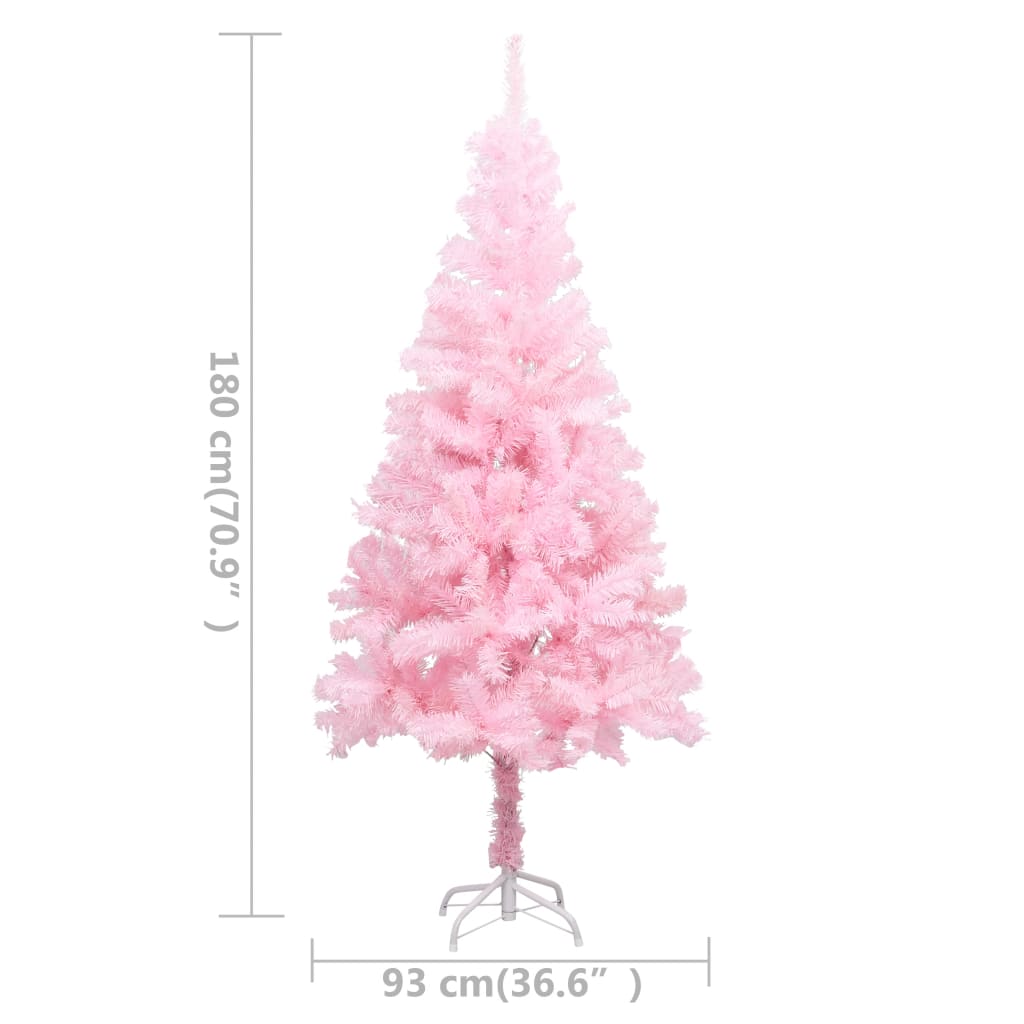 Tekojoulukuusi LED-valoilla ja palloilla pinkki 180 cm PVC - Harrastajankoti.fi