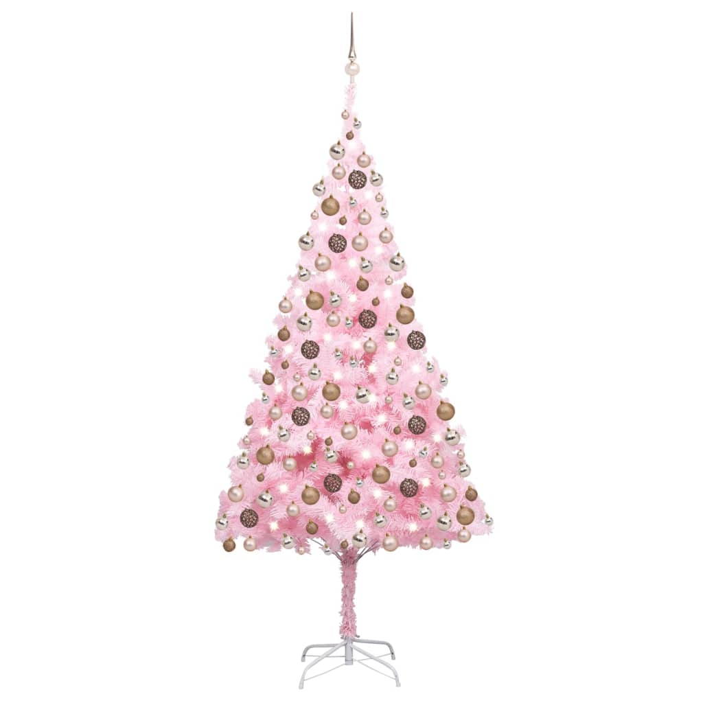 Tekojoulukuusi LED-valoilla ja palloilla pinkki 210 cm PVC - Harrastajankoti.fi