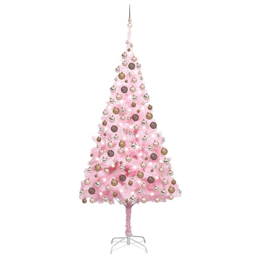 Tekojoulukuusi LED-valoilla ja palloilla pinkki 210 cm PVC - Harrastajankoti.fi