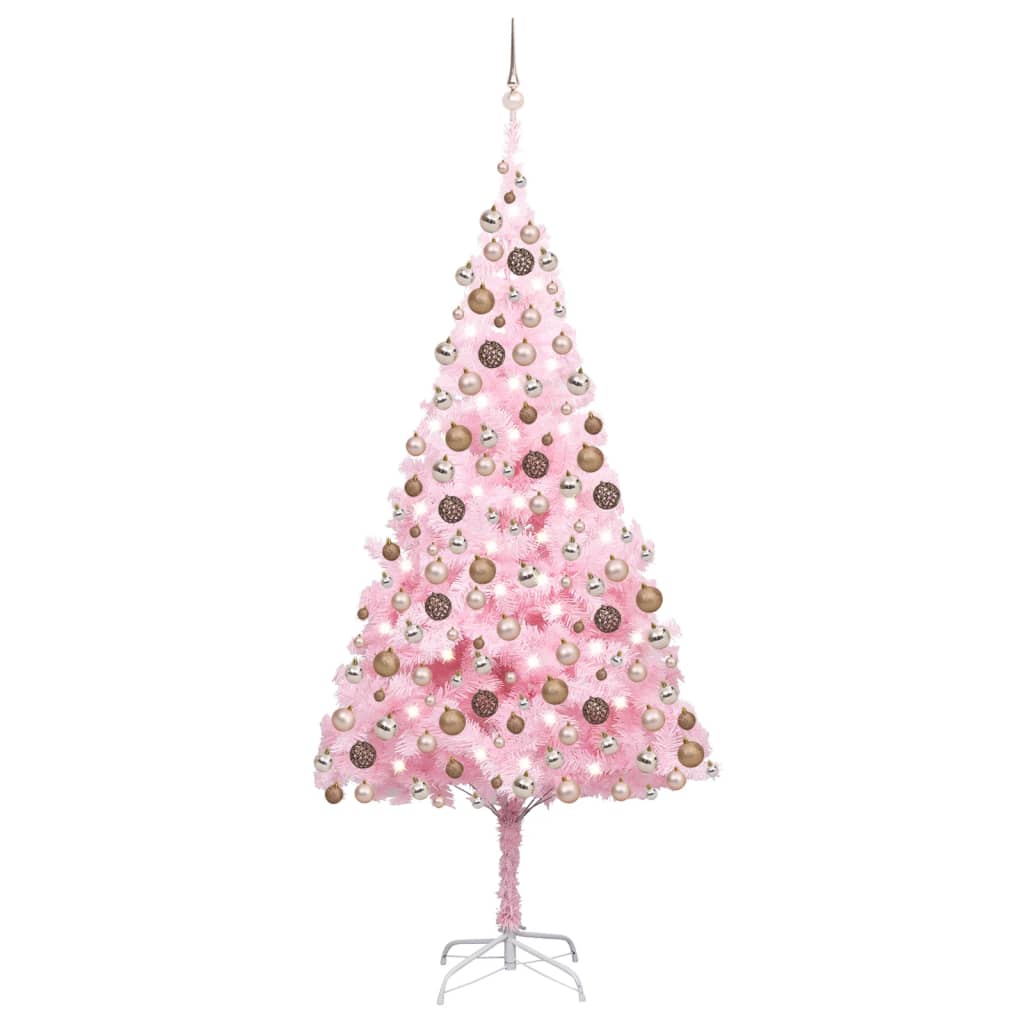 Tekojoulukuusi LED-valoilla ja palloilla pinkki 240 cm PVC - Harrastajankoti.fi