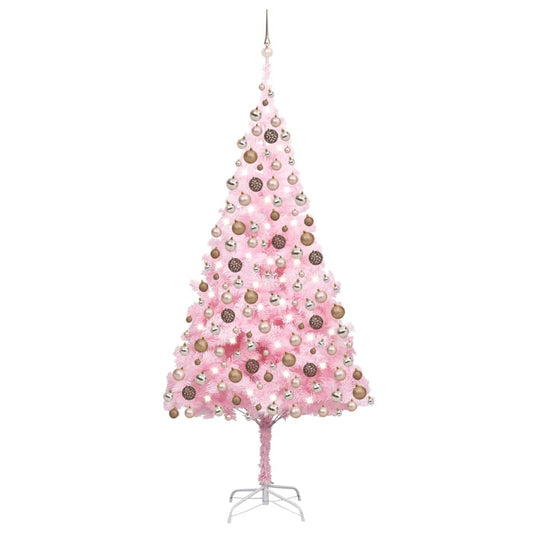 Tekojoulukuusi LED-valoilla ja palloilla pinkki 240 cm PVC - Harrastajankoti.fi