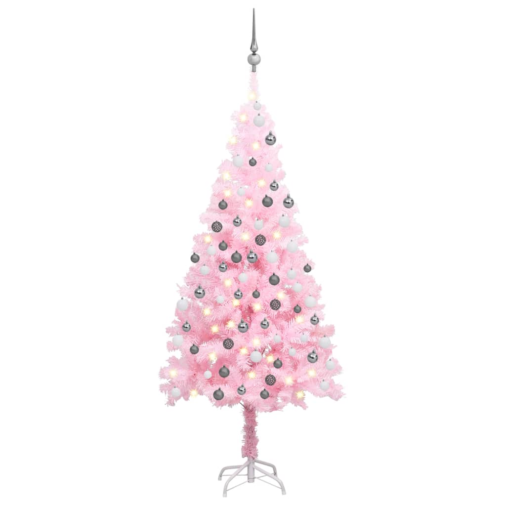 Tekojoulukuusi LED-valoilla ja palloilla pinkki 120 cm PVC - Harrastajankoti.fi