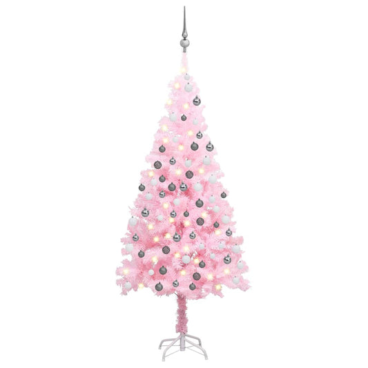 Tekojoulukuusi LED-valoilla ja palloilla pinkki 150 cm PVC - Harrastajankoti.fi