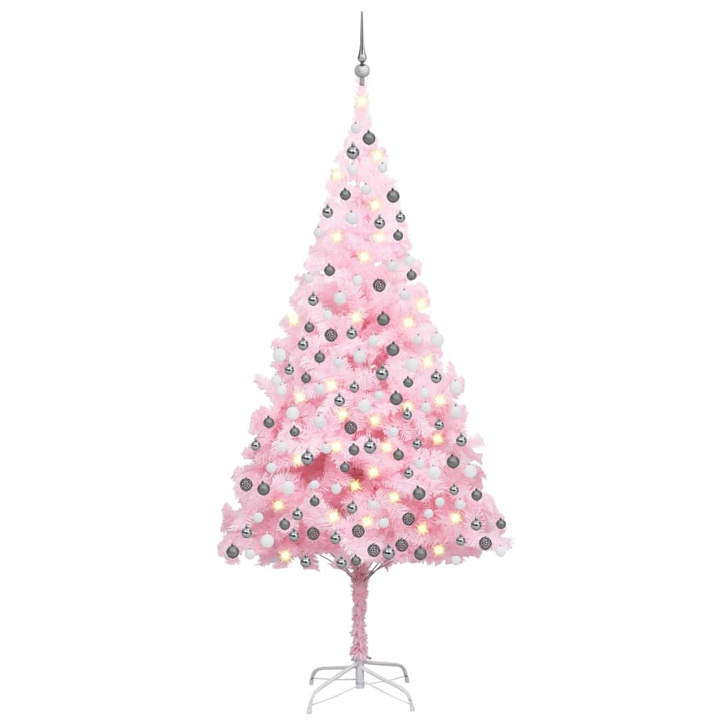 Tekojoulukuusi LED-valoilla ja palloilla pinkki 210 cm PVC - Harrastajankoti.fi