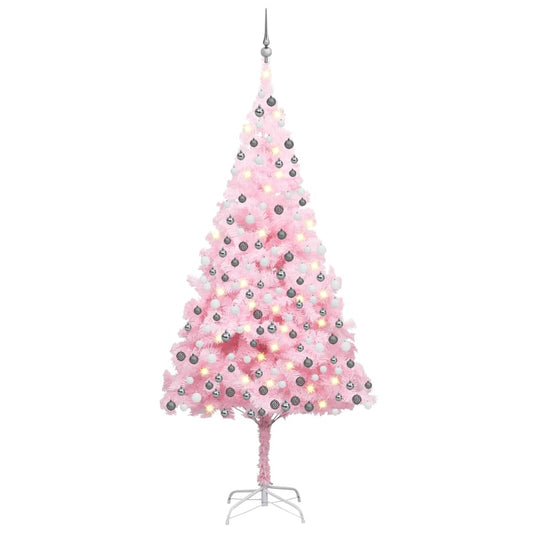 Tekojoulukuusi LED-valoilla ja palloilla pinkki 210 cm PVC - Harrastajankoti.fi