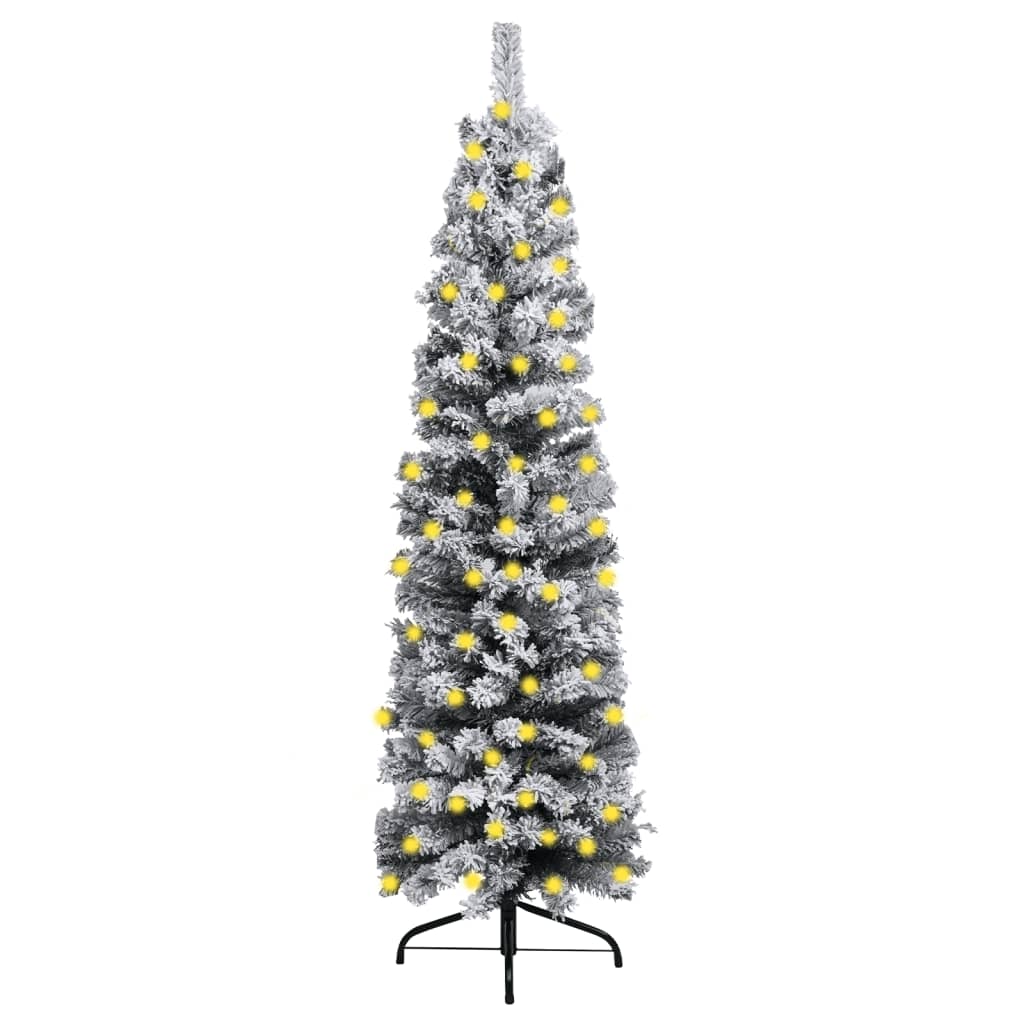 Kapea tekojoulukuusi LED/lumihuurre vihreä 210 cm PVC - Harrastajankoti.fi