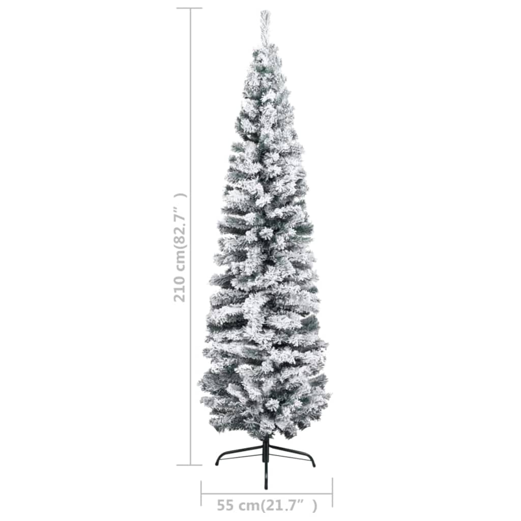 Kapea tekojoulukuusi LED/lumihuurre vihreä 210 cm PVC - Harrastajankoti.fi