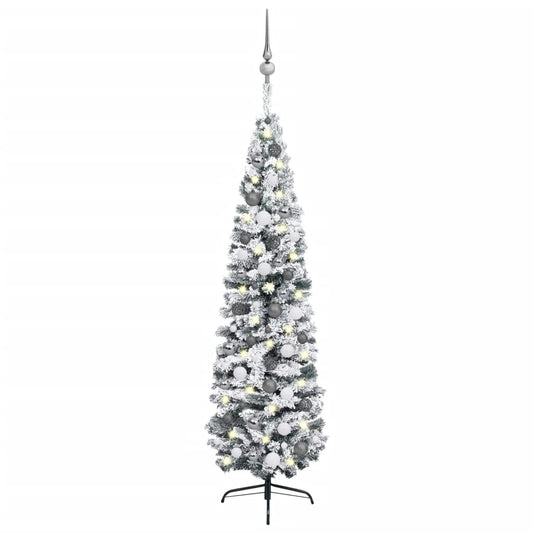 Ohut tekojoulukuusi LED-valoilla ja palloilla vihreä 210 cm - Harrastajankoti.fi