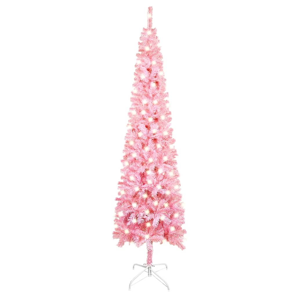 Kapea joulukuusi LED-valoilla pinkki 210 cm - Harrastajankoti.fi