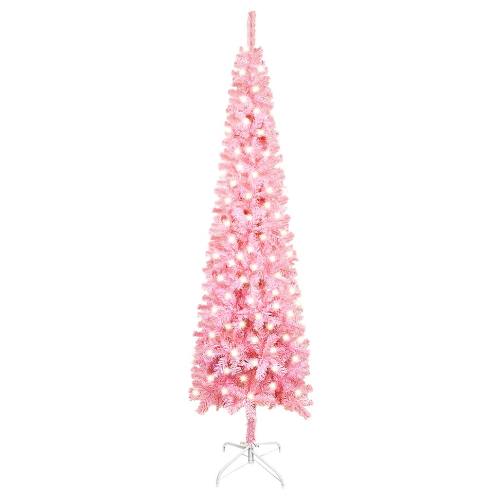 Kapea joulukuusi LED-valoilla pinkki 240 cm - Harrastajankoti.fi