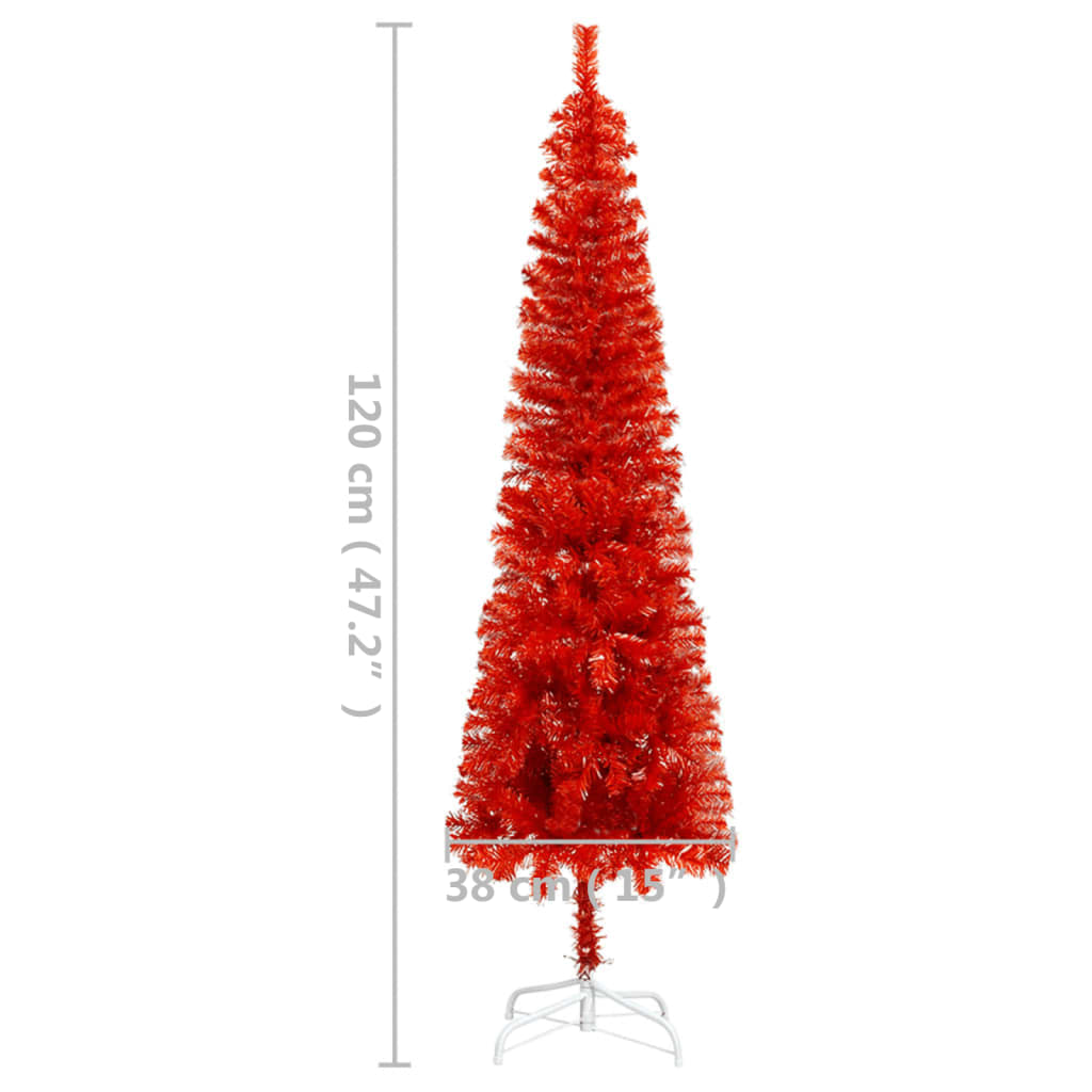 Ohut joulukuusi LED-valoilla punainen 120 cm - Harrastajankoti.fi