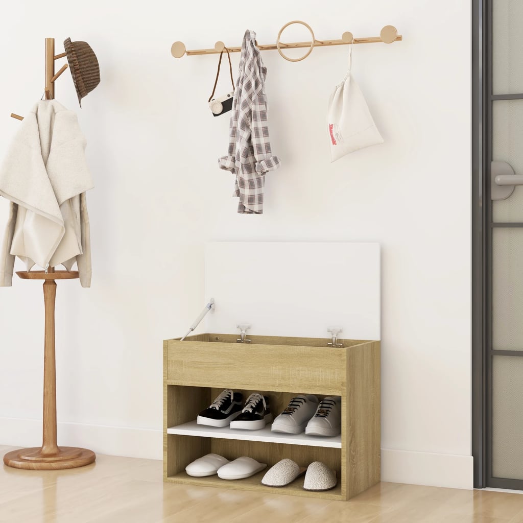 Kenkien säilytyspenkki valk./Sonoma-tammi 60x30x45 cm lastulevy - Harrastajankoti.fi