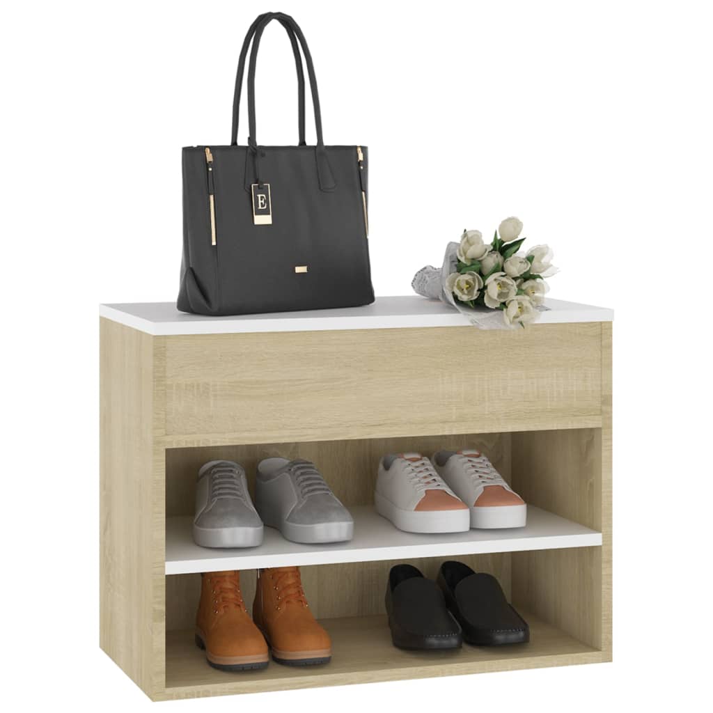 Kenkien säilytyspenkki valk./Sonoma-tammi 60x30x45 cm lastulevy - Harrastajankoti.fi