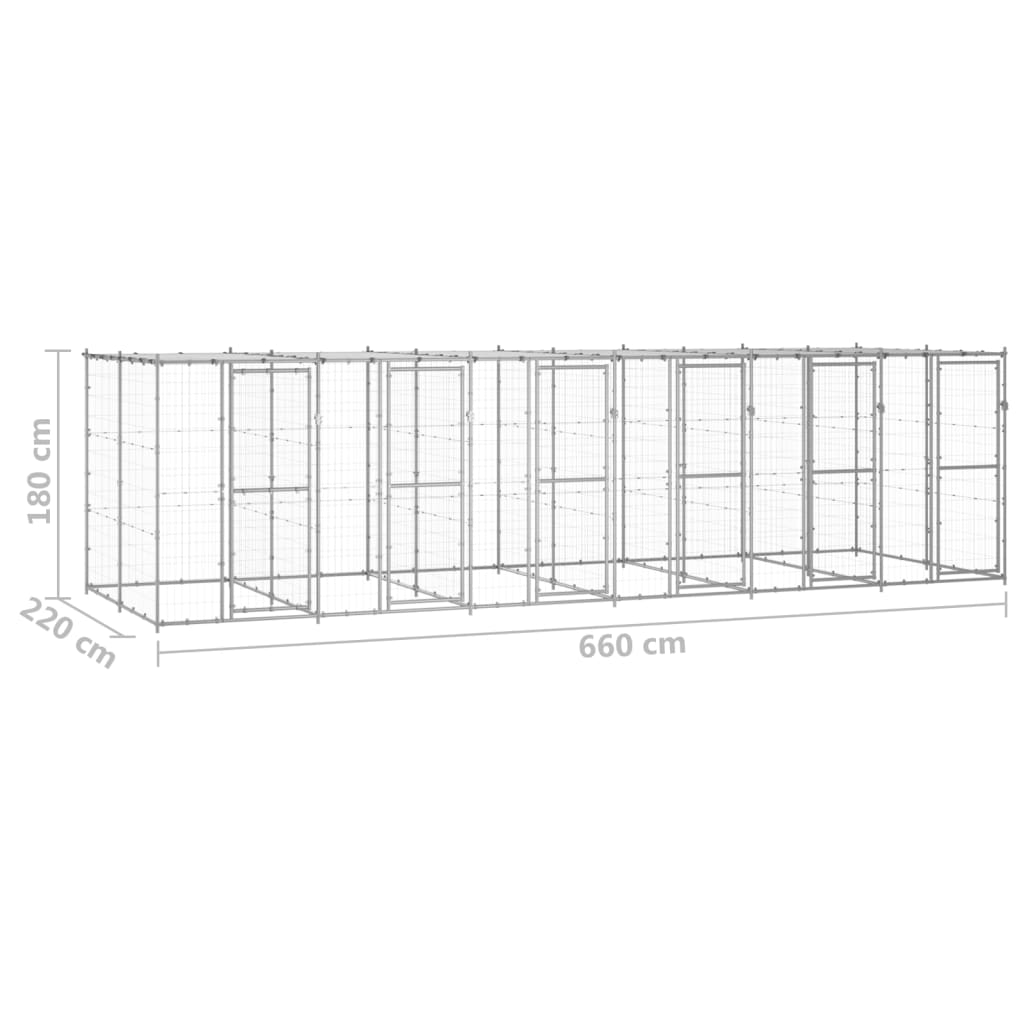 Koiran ulkohäkki katolla galvanoitu teräs 14,52 m² - Harrastajankoti.fi