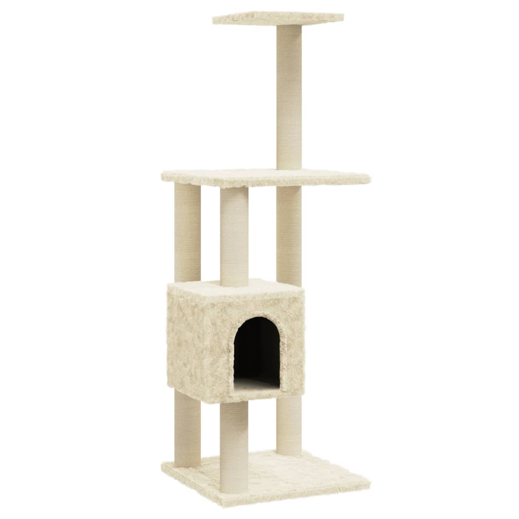 Kissan kiipeilypuu sisal- raapimispylväillä kerma 104 cm - Harrastajankoti.fi
