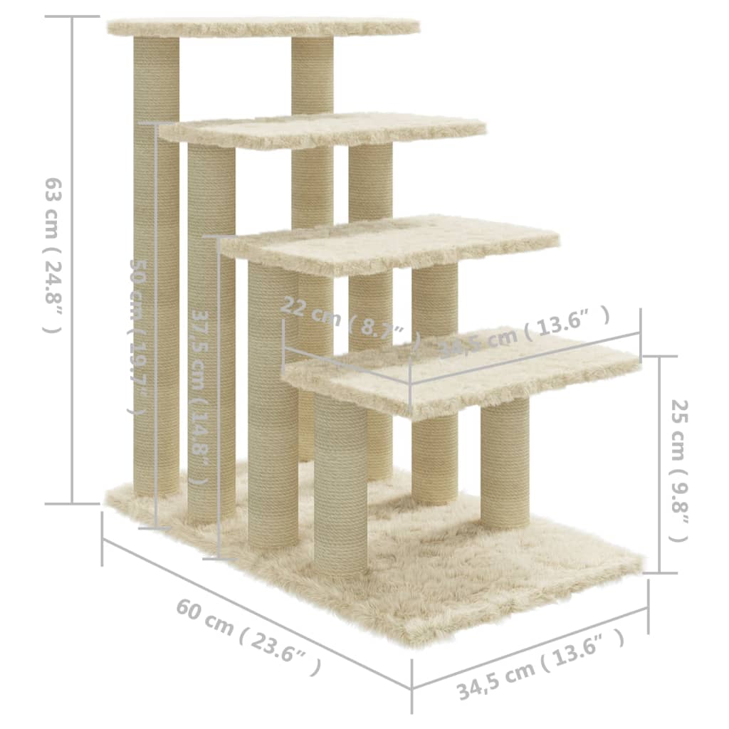 Kissan kiipeilypuu sisal- raapimispylväillä kerma 63 cm - Harrastajankoti.fi