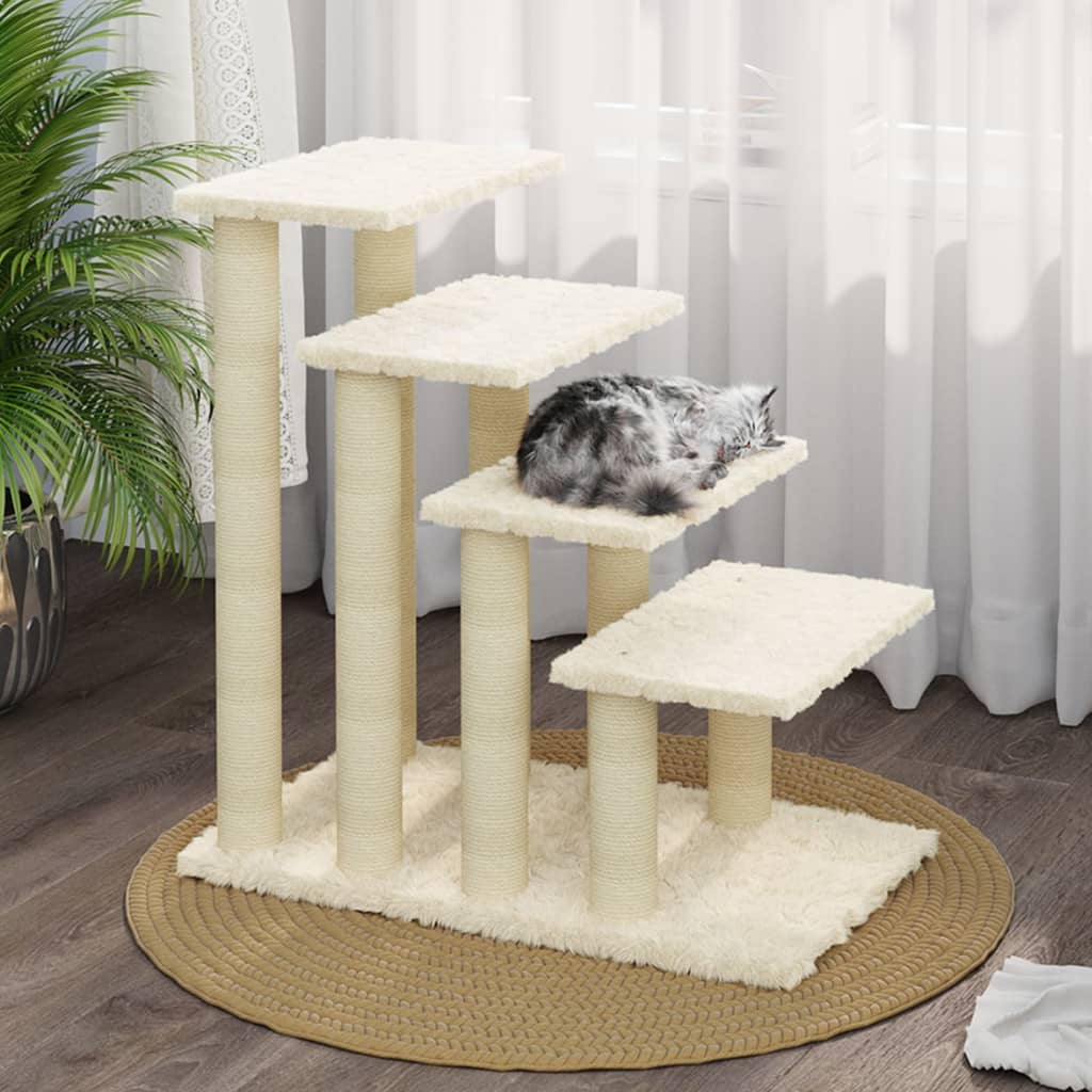 Kissan kiipeilypuu sisal- raapimispylväillä kerma 63 cm - Harrastajankoti.fi