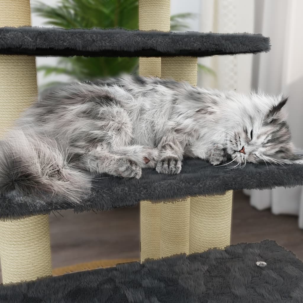 Kissan kiipeilypuu sisal- raapimispylväillä tummanharmaa 63 cm - Harrastajankoti.fi