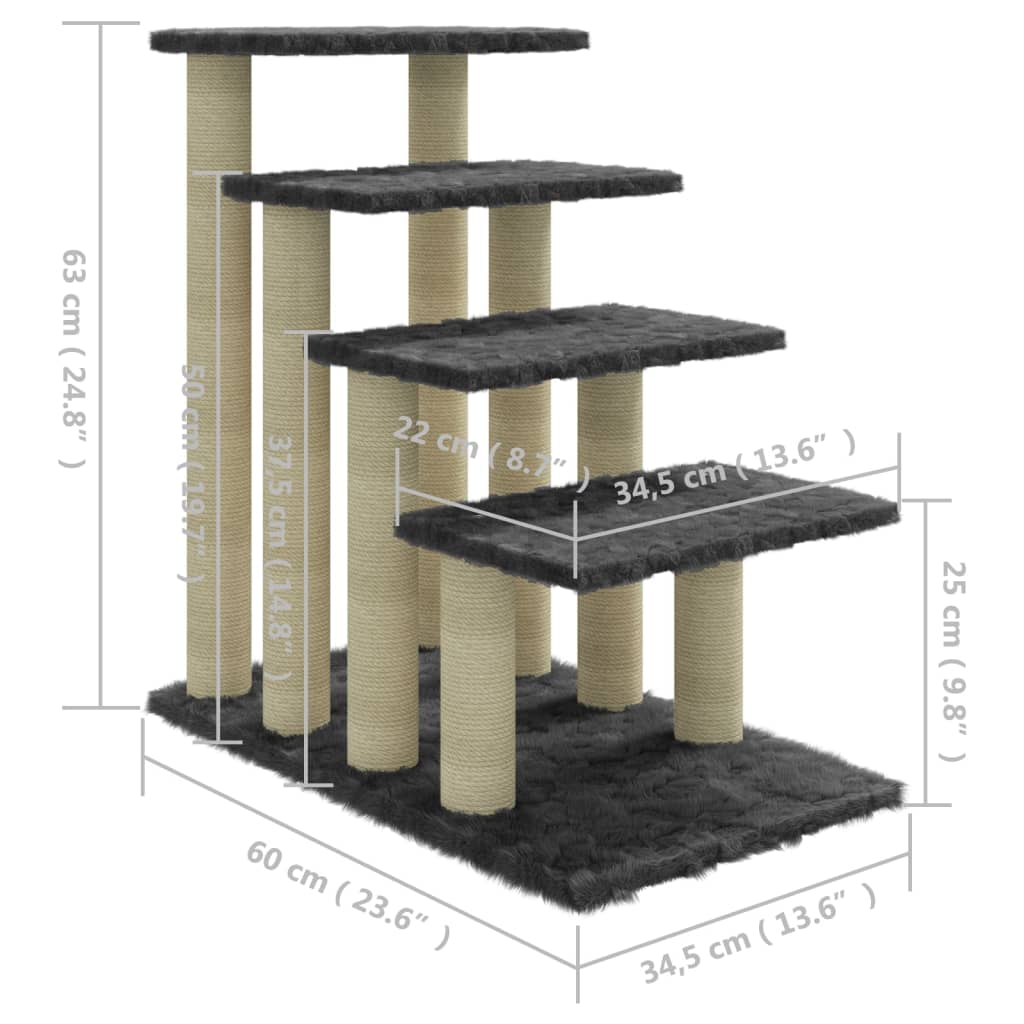 Kissan kiipeilypuu sisal- raapimispylväillä tummanharmaa 63 cm - Harrastajankoti.fi