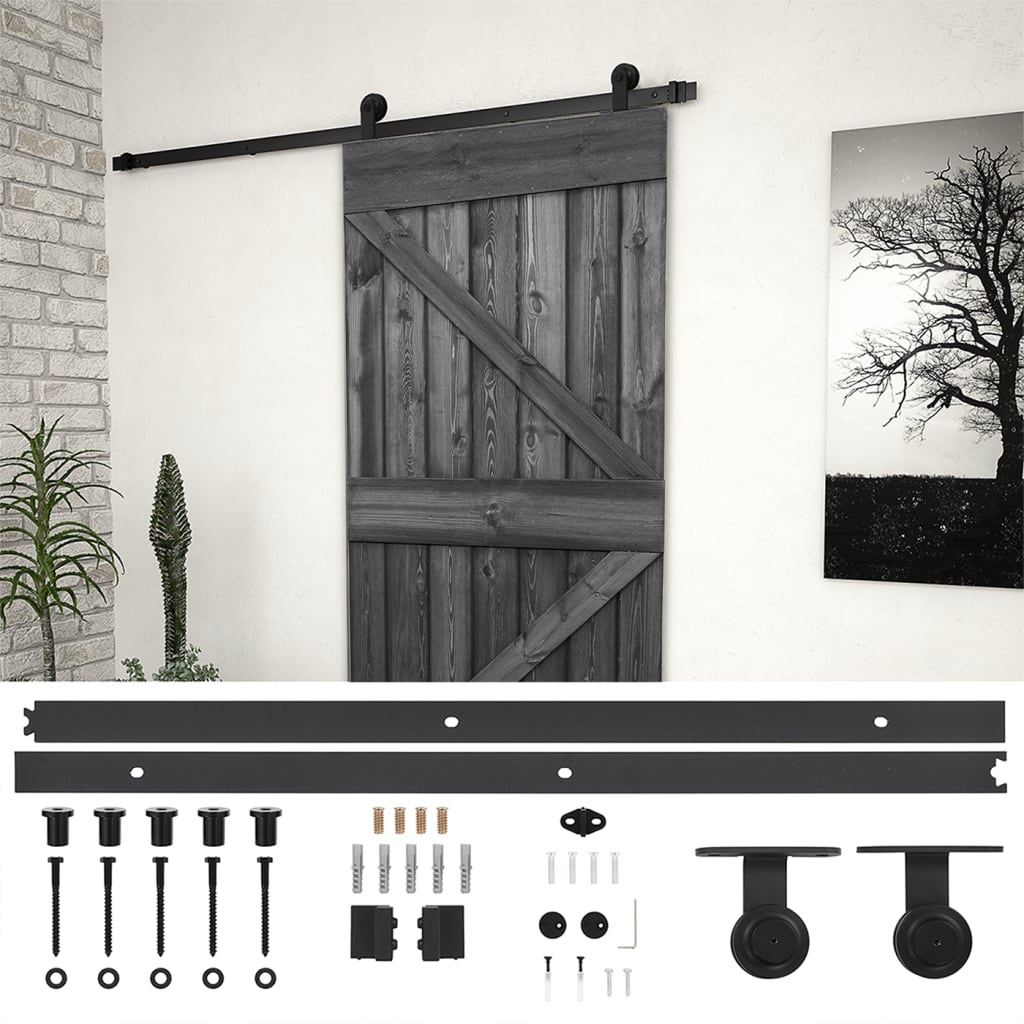 Liukuovi asennustarvikkeineen 80x210 cm täysi mänty musta - Harrastajankoti.fi