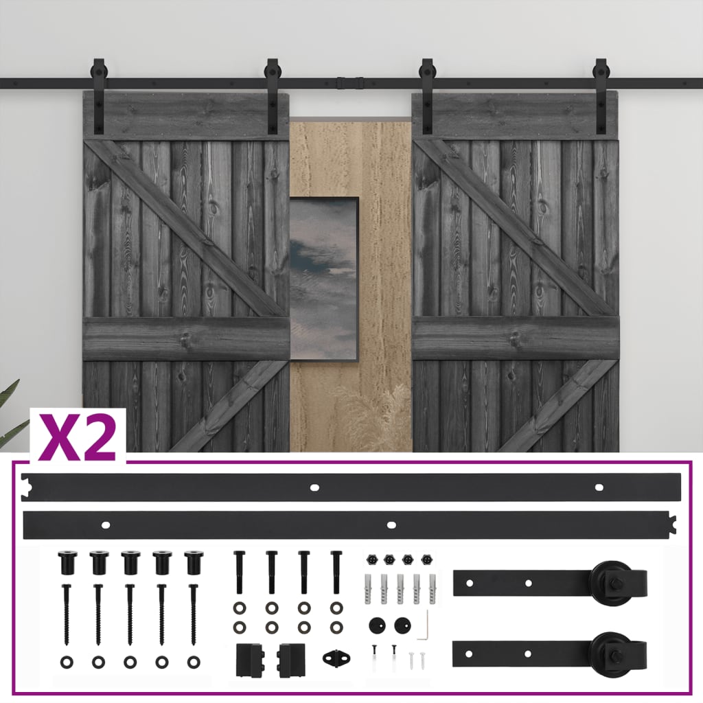 Liukuovi asennustarvikkeineen 90x210 cm täysi mänty musta - Harrastajankoti.fi
