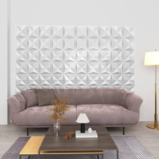 3D-seinäpaneelit 48 kpl 50x50 cm valkoinen origami 12 m² - Harrastajankoti.fi