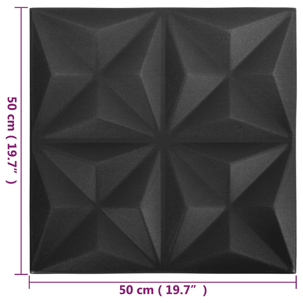 3D-seinäpaneelit 48 kpl 50x50 cm musta origami 12 m² - Harrastajankoti.fi