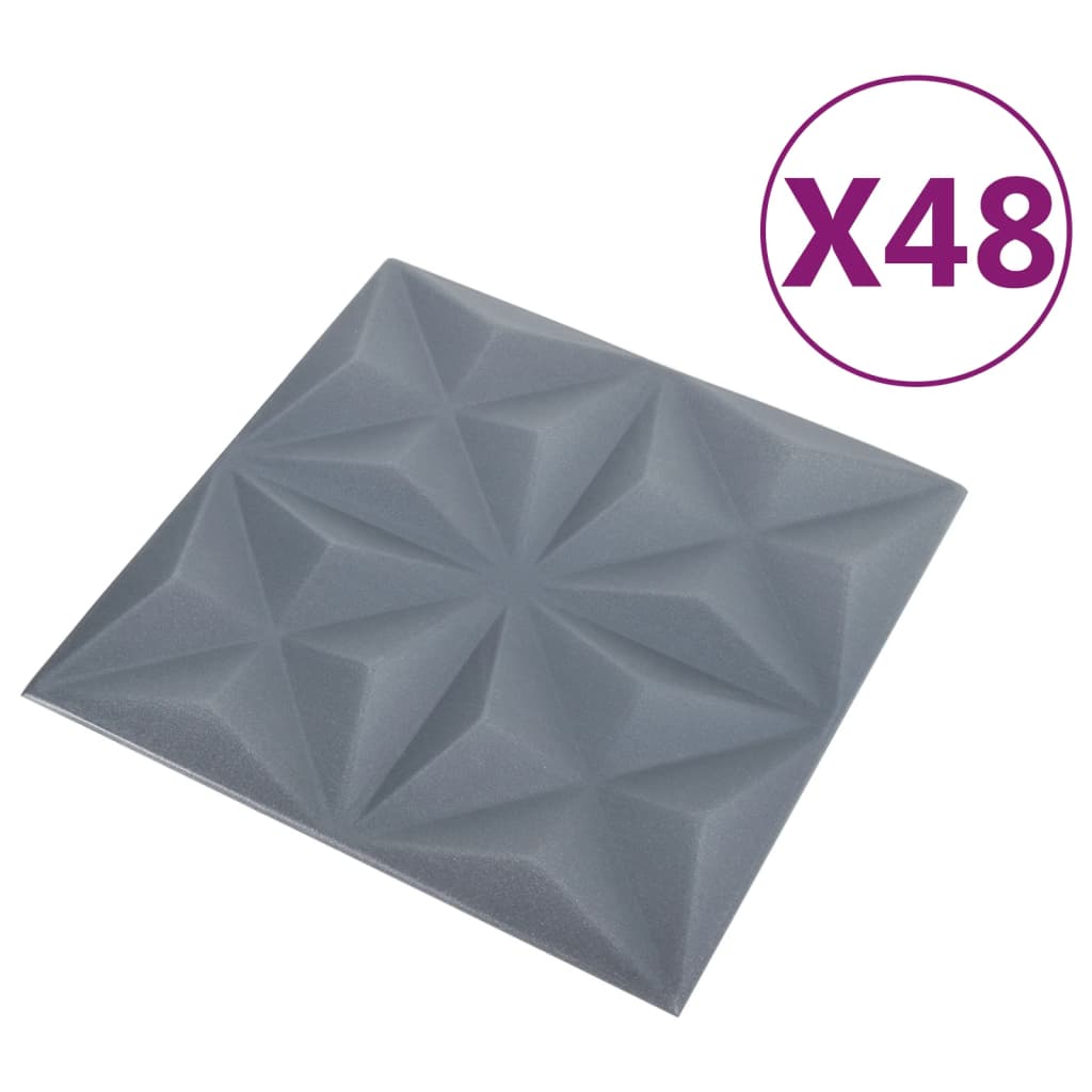 3D-seinäpaneelit 48 kpl 50x50 cm harmaa origami 12 m² - Harrastajankoti.fi
