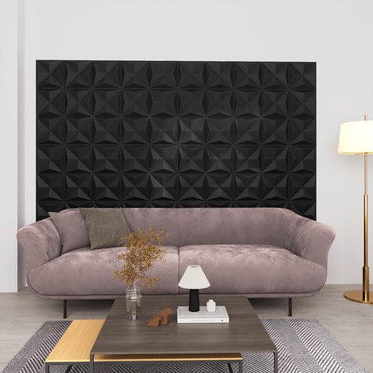 3D-seinäpaneelit 12 kpl 50x50 cm musta origami 3 m² - Harrastajankoti.fi