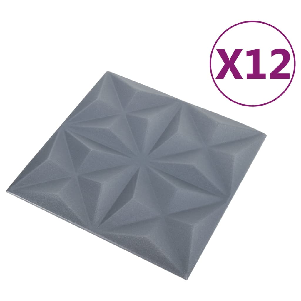 3D-seinäpaneelit 12 kpl 50x50 cm harmaa origami 3 m² - Harrastajankoti.fi