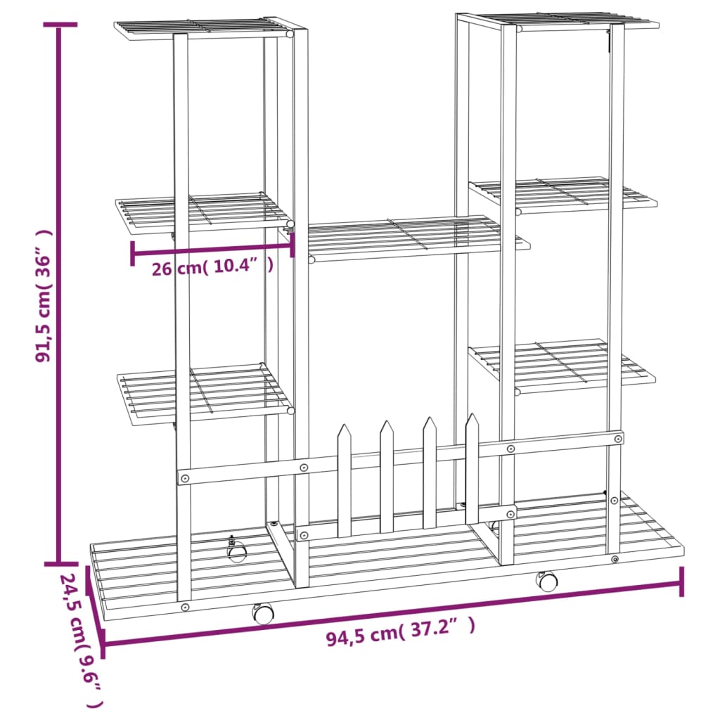 Kukkateline pyörillä 94,5x24,5x91,5 cm musta rauta - Harrastajankoti.fi