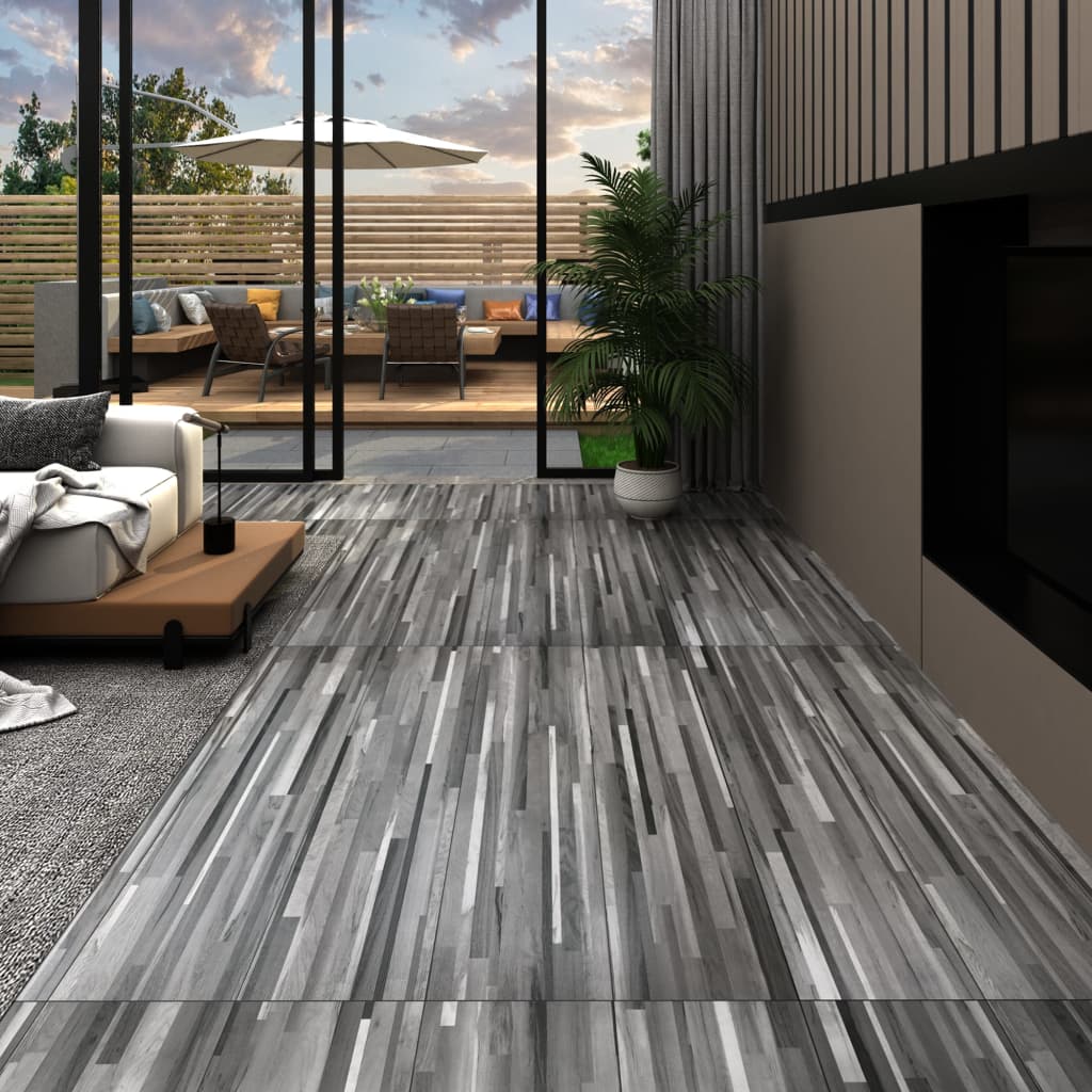 Itsekiinnittyvät PVC-lattialankut 2,51 m² 2mm harmaaraidallinen - Harrastajankoti.fi