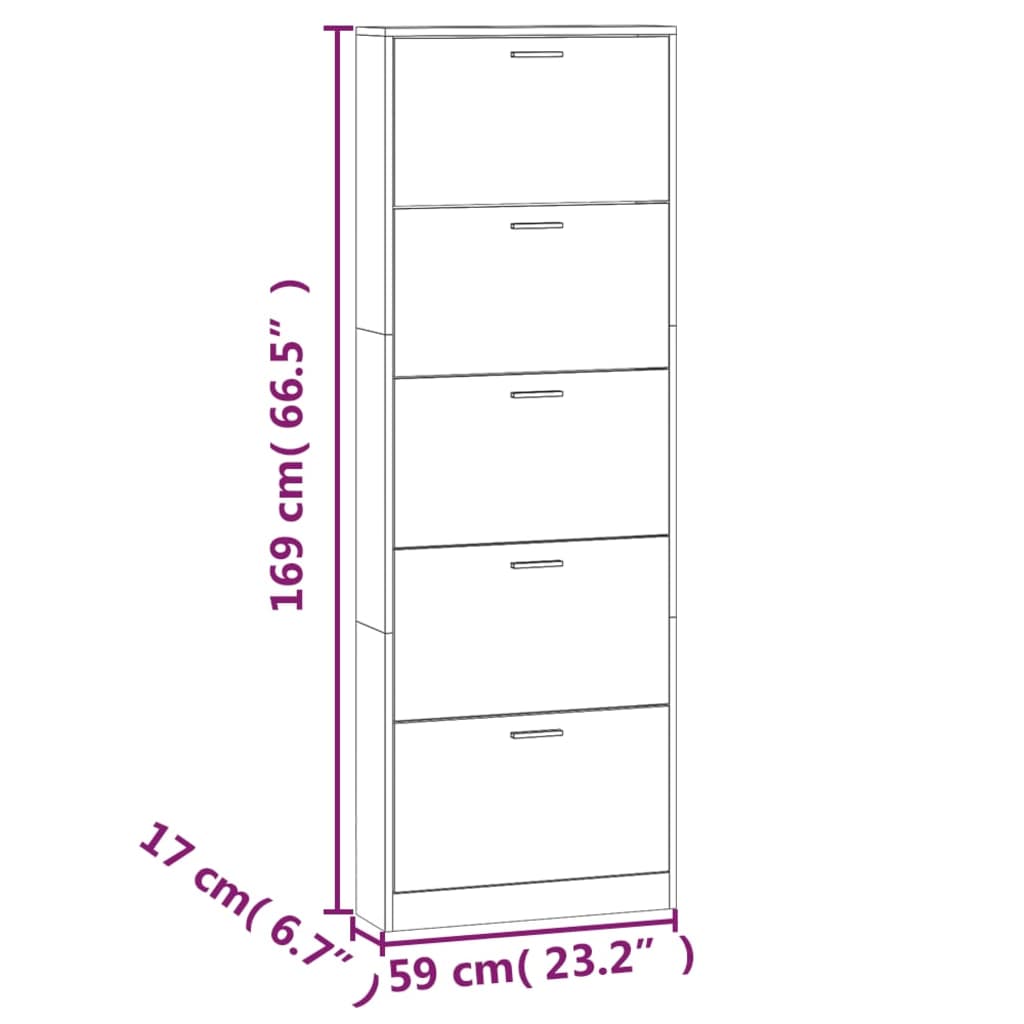 Kenkäkaappi ruskea tammi 59x17x169 cm tekninen puu - Harrastajankoti.fi
