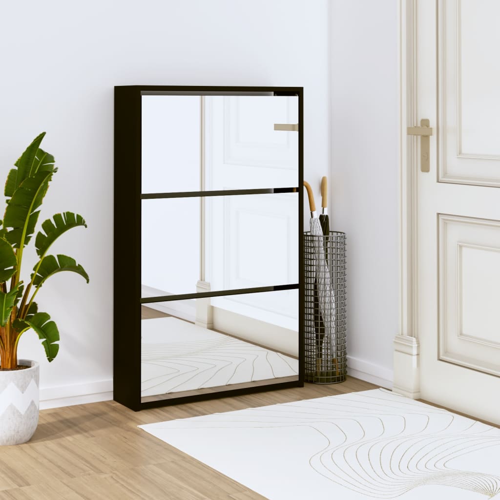 Kenkäkaappi peilillä 3-kerroksinen musta 63x17x102,5 cm - Harrastajankoti.fi