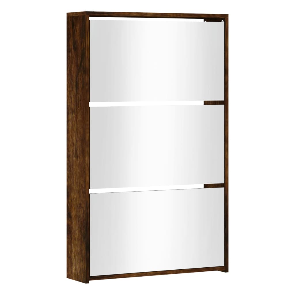 Kenkäkaappi peilillä 3-kerroksinen savutammi 63x17x102,5 cm - Harrastajankoti.fi