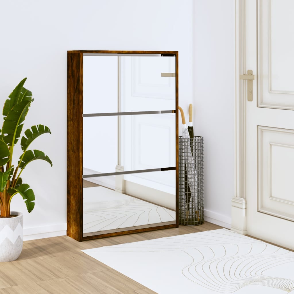 Kenkäkaappi peilillä 3-kerroksinen savutammi 63x17x102,5 cm - Harrastajankoti.fi