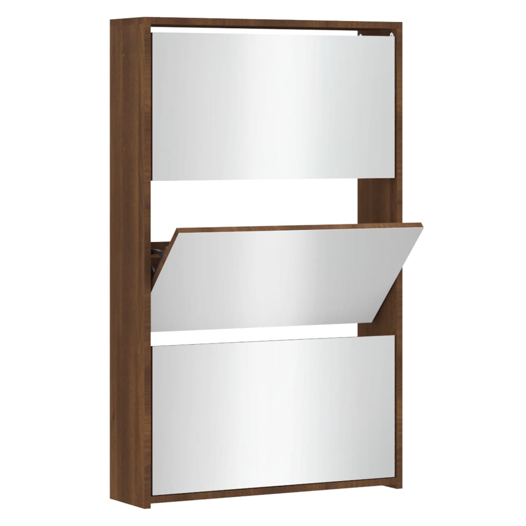 Kenkäkaappi peilillä 3-kerroksinen ruskea tammi 63x17x102,5 cm - Harrastajankoti.fi