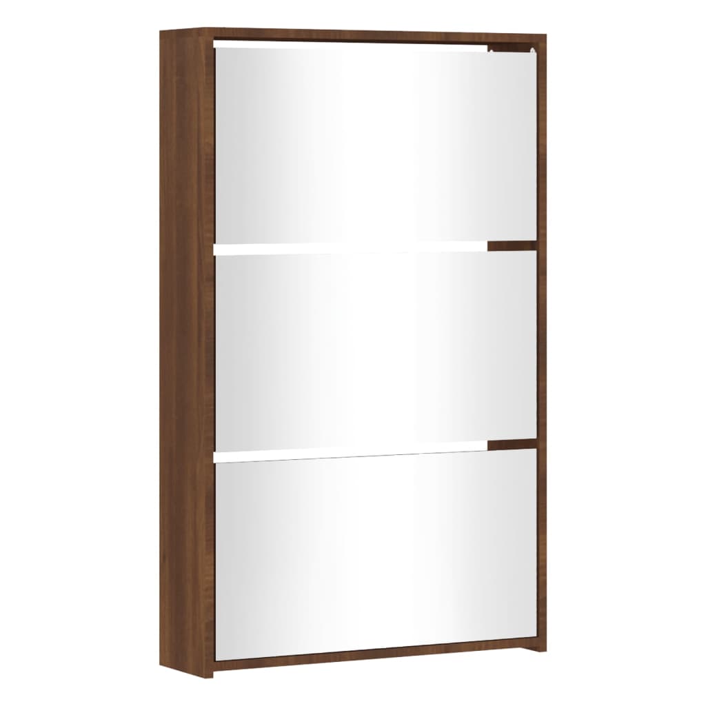 Kenkäkaappi peilillä 3-kerroksinen ruskea tammi 63x17x102,5 cm - Harrastajankoti.fi