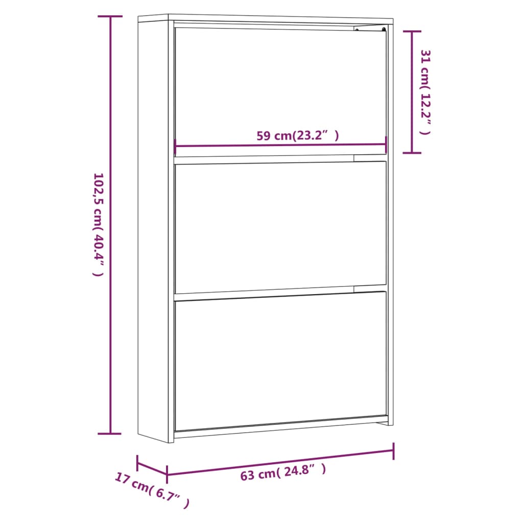 Kenkäkaappi peilillä 3-kerroksinen ruskea tammi 63x17x102,5 cm - Harrastajankoti.fi