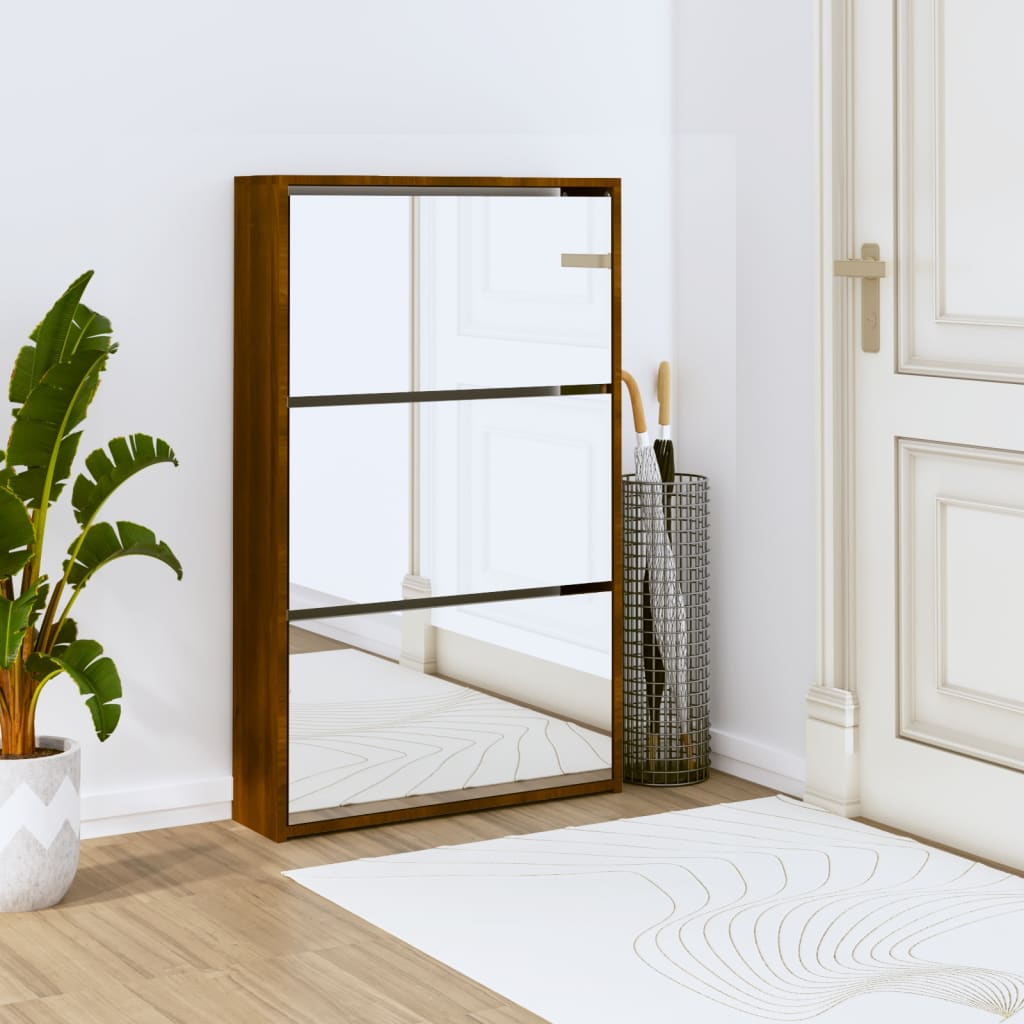 Kenkäkaappi peilillä 3-kerroksinen ruskea tammi 63x17x102,5 cm - Harrastajankoti.fi