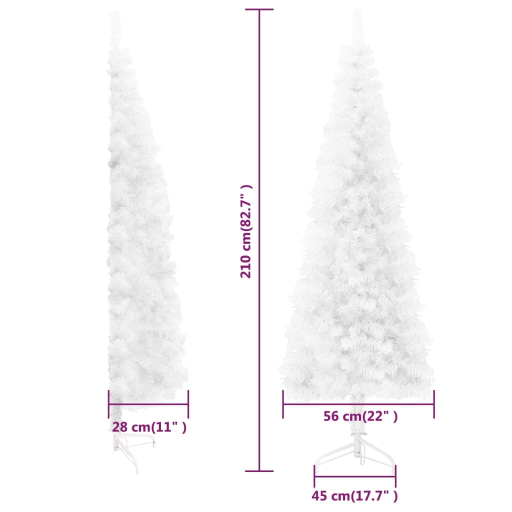 Kapea puolikas tekojoulukuusi jalustalla valkoinen 210 cm - Harrastajankoti.fi