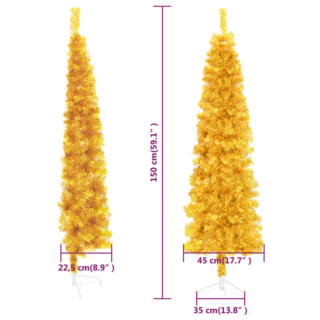 Kapea puolikas tekojoulukuusi jalustalla kulta 150 cm - Harrastajankoti.fi