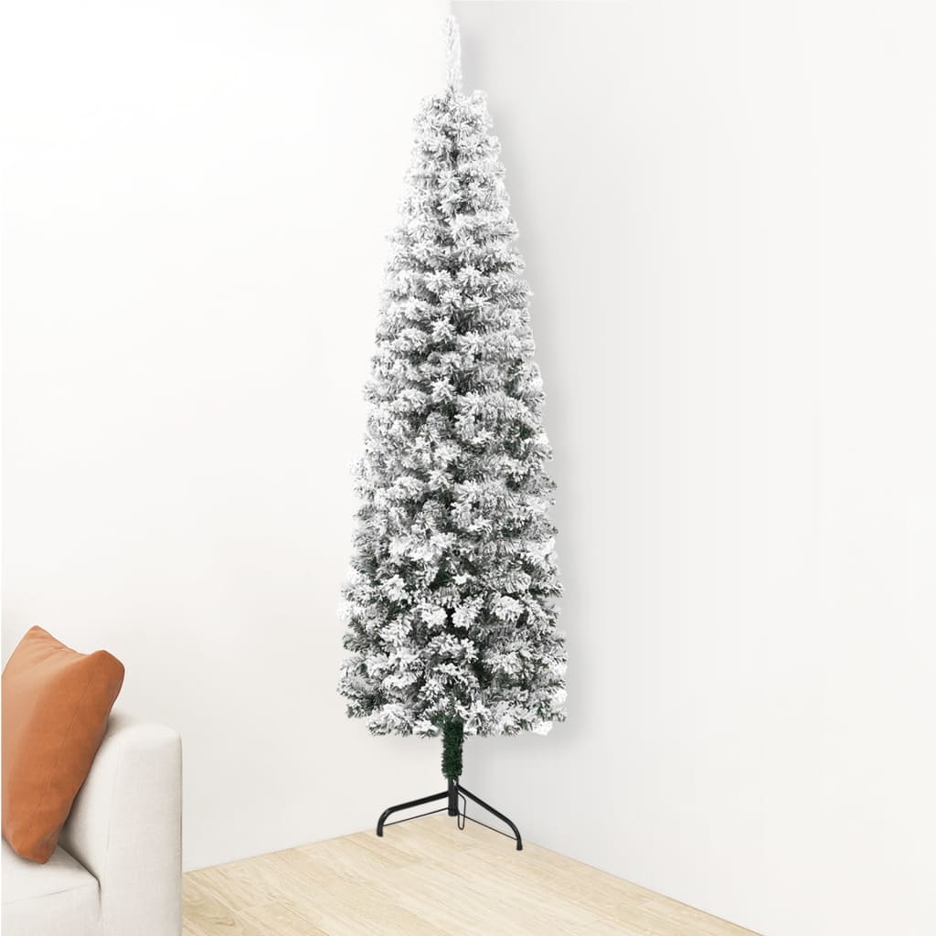 Kapea puolikas tekojoulukuusi lumihuurteella 150 cm - Harrastajankoti.fi